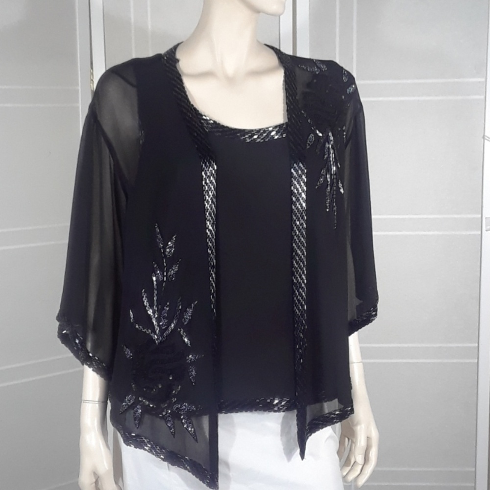 Jkara 2-piece evening blouse & cover-up 1X